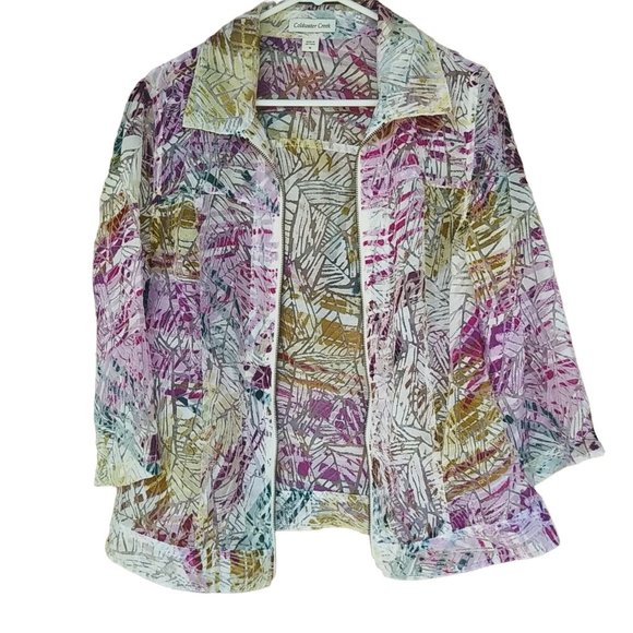 Coldwater Creek Sheer Floral Print Top Sheer Zippered Jacket Spring Plus Sz 16 - Picture 3 of 6